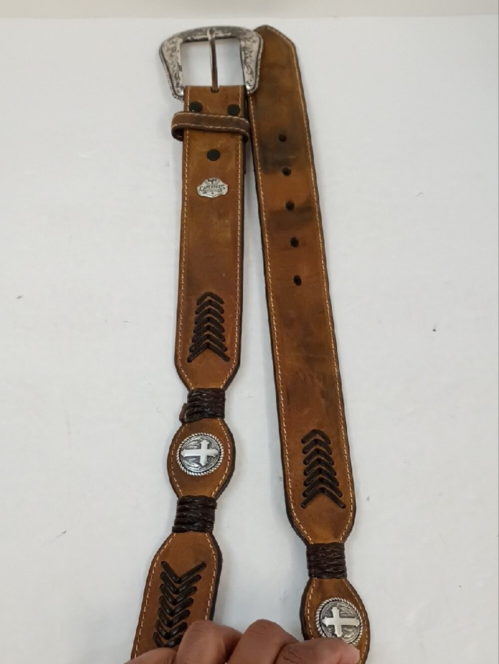 Cavender's Brown Leather Western Concho Belt Size 42 - Picture 7 of 8